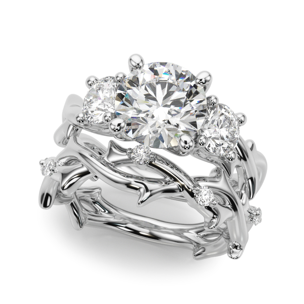 The Esme Three-Stone Engagement Ring, set view