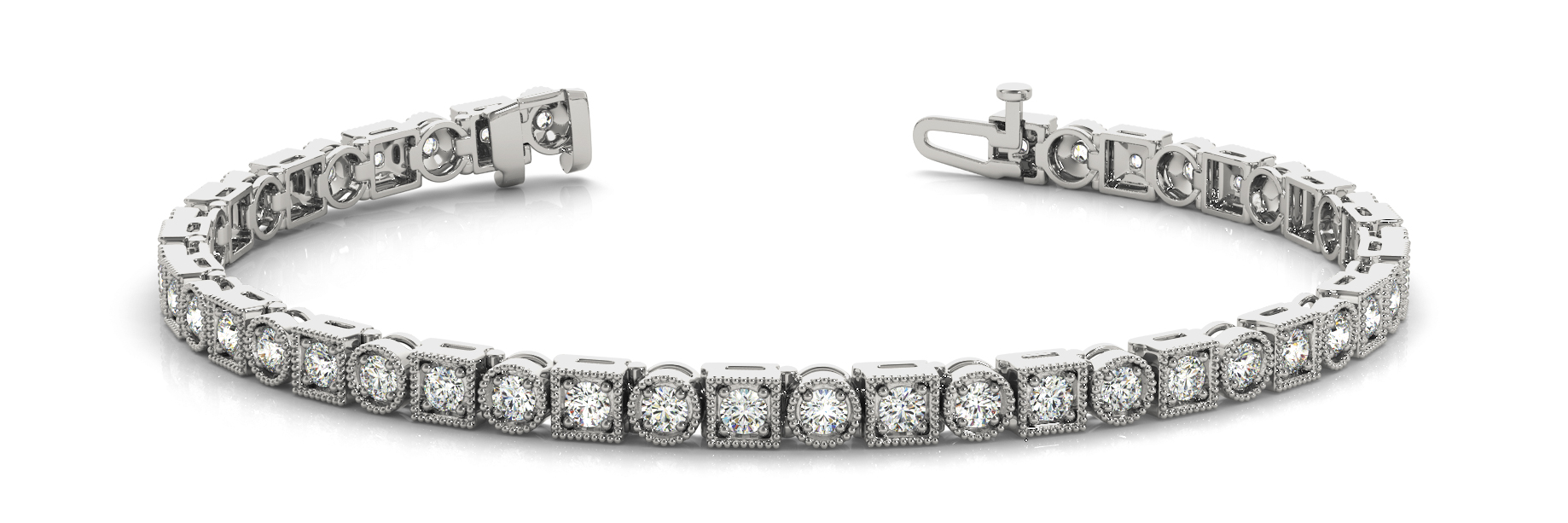RD/SQ MILGRAIN BEZ/PRONG BRACELET