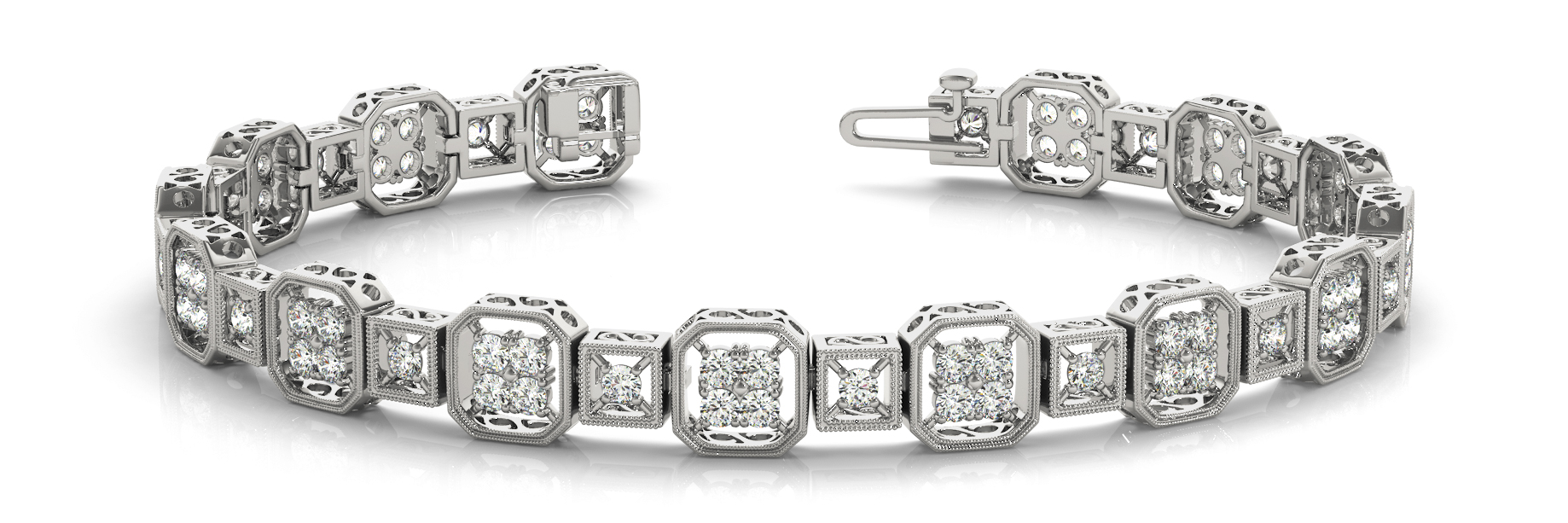 Milgrain Cushion Link Prong Set Bracelet