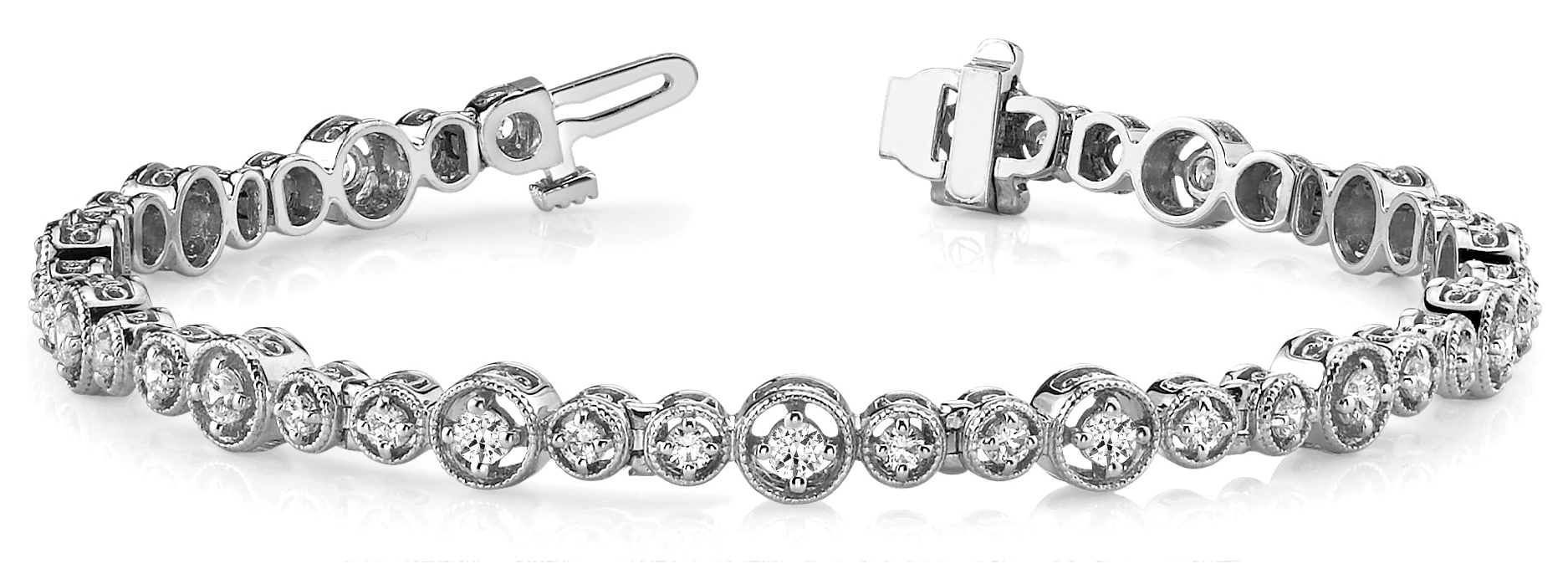 Milgrain Round Link Prong Set Bracelet