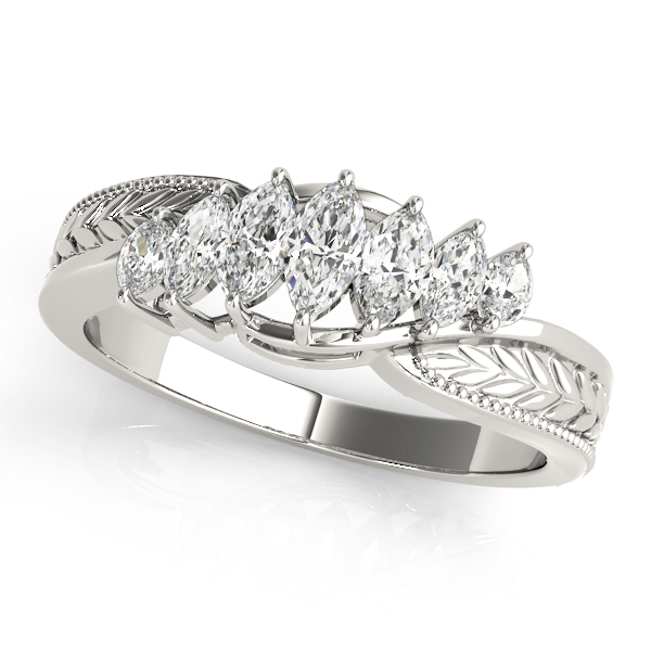 Nature Inspired Filigree Milgrain Marquise Shape Wedding Bands