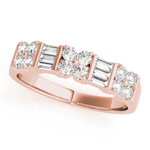 Alternating Baguette & Round Bar Set Wedding Rings