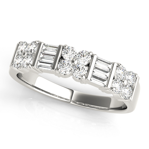 Alternating Baguette & Round Bar Set Wedding Rings