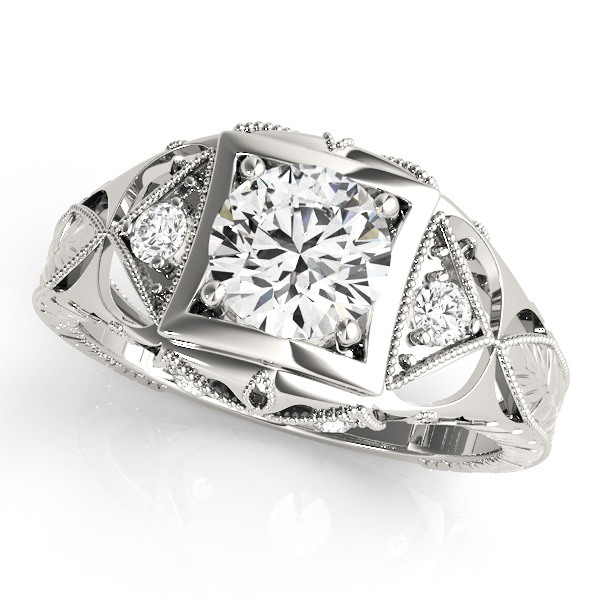 Vintage Inspired Engraved Filigree Engagement Ring