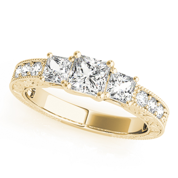 3-Stone Single Row Milgrain Princess Engagement Ting