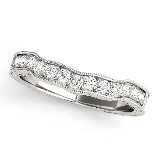 Prong In Channel Filigree Milgrain Curved Wedding Band