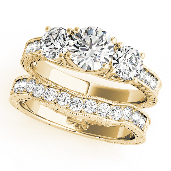 The Thea Three-Stone Engagement Ring, set view