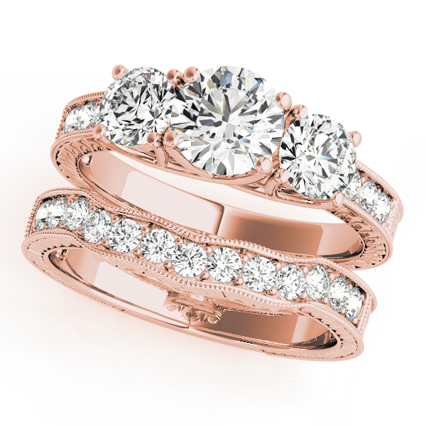 The Thea Three-Stone Engagement Ring, set view