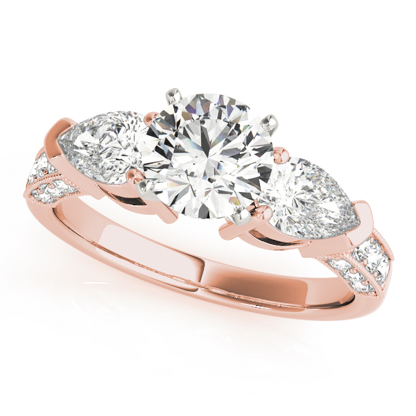 3-Stone Prong Set Pear Shape Milgrain Engagement Rings