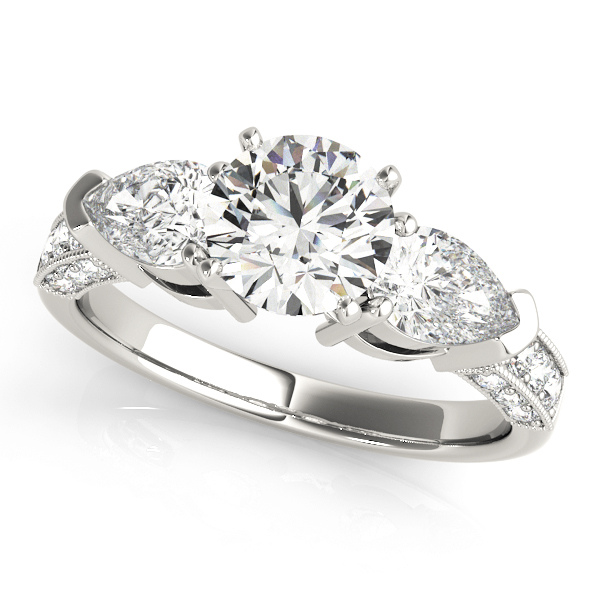 3-Stone Prong Set Pear Shape Milgrain Engagement Rings