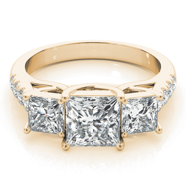 The Viola Three-Stone Engagement Ring, angled view