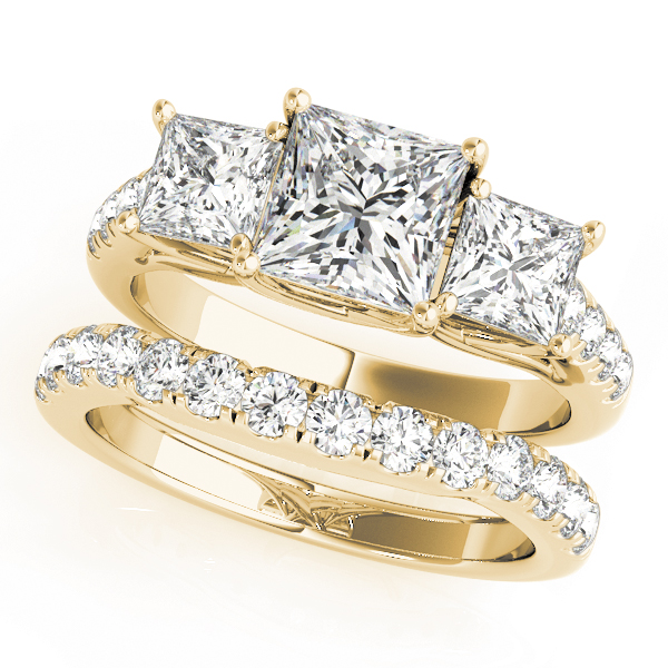 The Viola Three-Stone Engagement Ring, set view