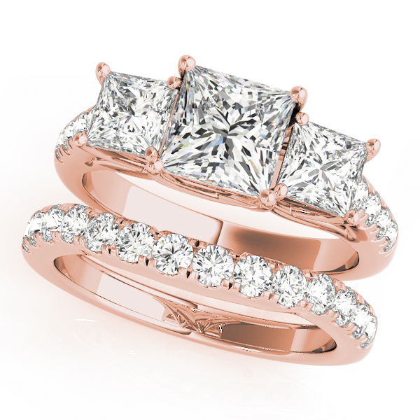 The Viola Three-Stone Engagement Ring, set view