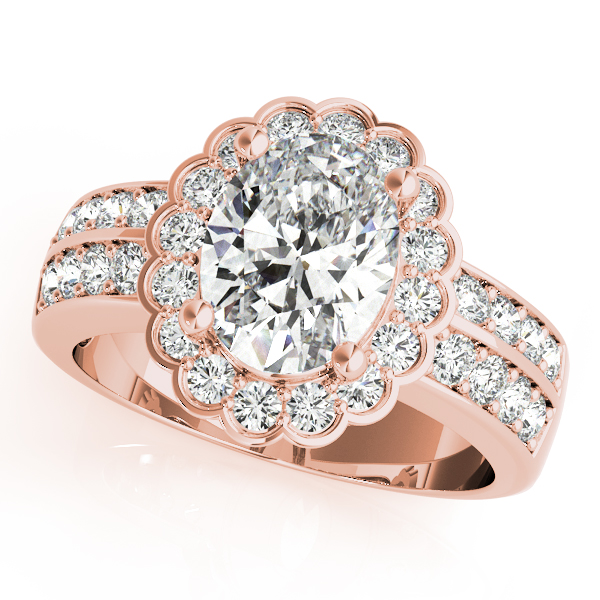 Double Row Floral Oval Halo Engagement Ring