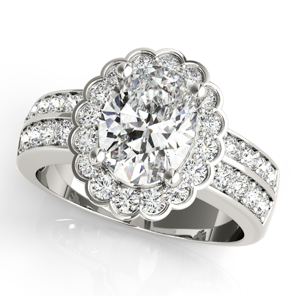 Double Row Floral Oval Halo Engagement Ring