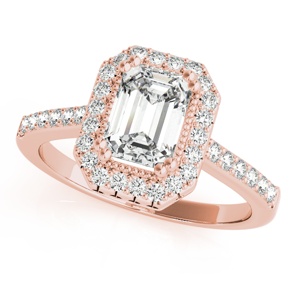 Single Row Prong Halo Emerald-Cut Engagement Ring