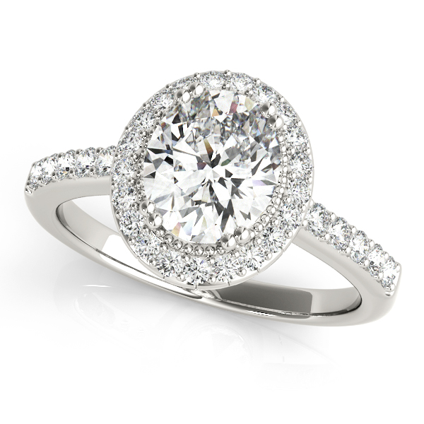 Single Row Prong Halo Oval Engagement Rings