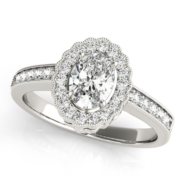 Vintage Single Row Prong Halo Milgrain Engagement Ring