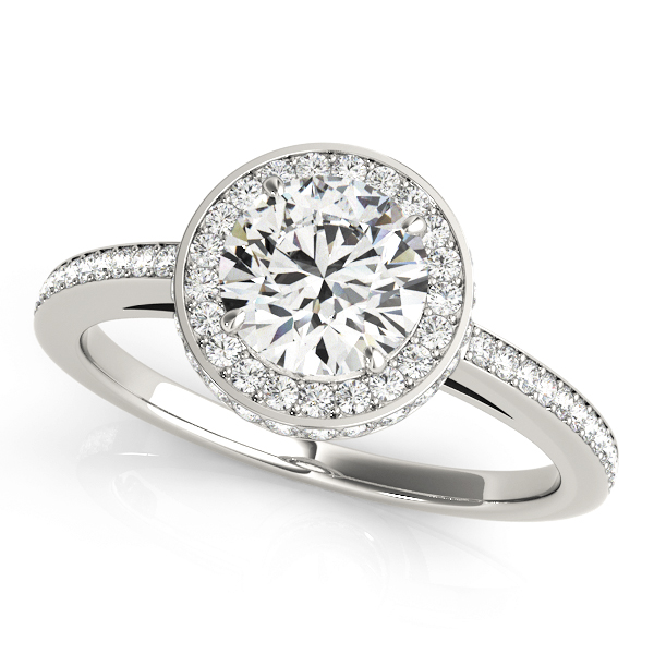 Single Row Prong Halo Engagement Rings