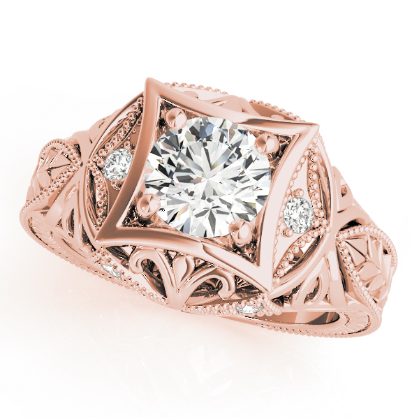 Vintage Inspired Engraved Milgrain Engagement Ring