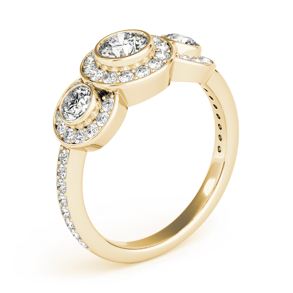 The Camille Three-Stone Engagement Ring, angled view