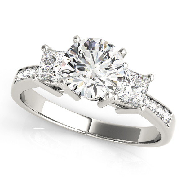 Single Row 3-Stone Round & Princess Engagement Ring