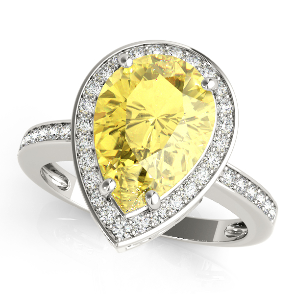 Single Row Pear-Cut Halo Color Ring
