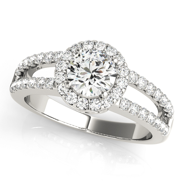 Double Row Split Shank Halo Engagement Ring