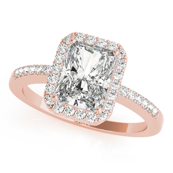 Single Row Emerald Cut Halo Engagement Ring