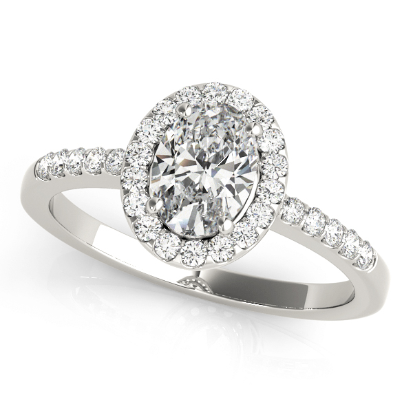 Single Row Oval Shape Halo Engagement Ring