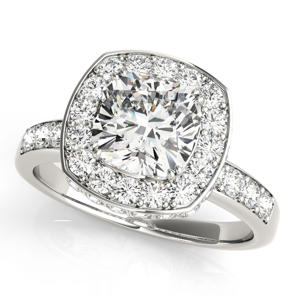 Single Row Bezel Set Cushion Halo Engagement Ring
