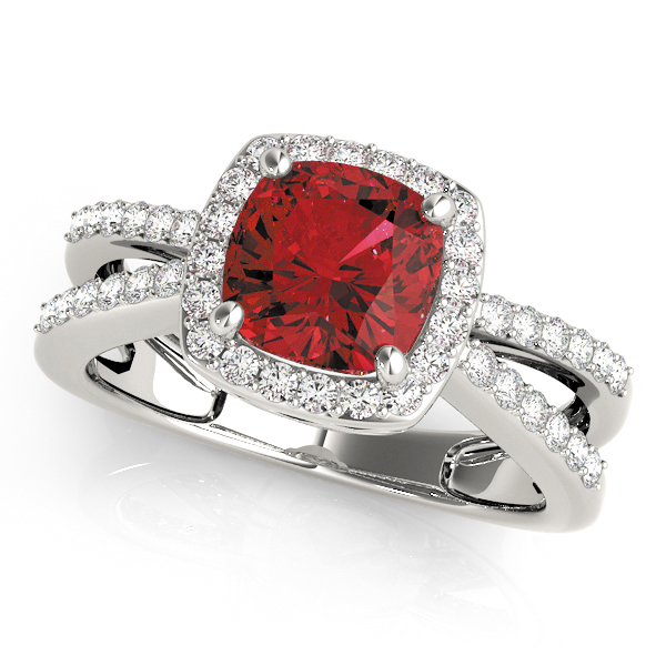 Multirow Split Shank Cushion Halo Engagement Ring