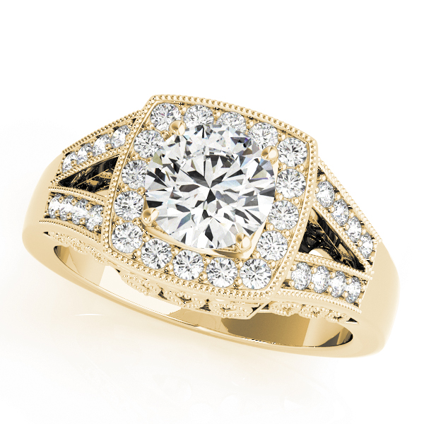 Antique Style Halo Milgrain Split Shank Engagement Ring