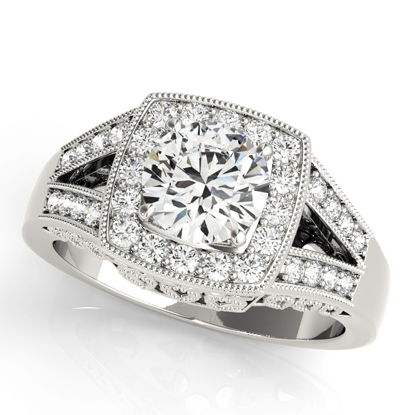 Antique Style Halo Milgrain Split Shank Engagement Ring