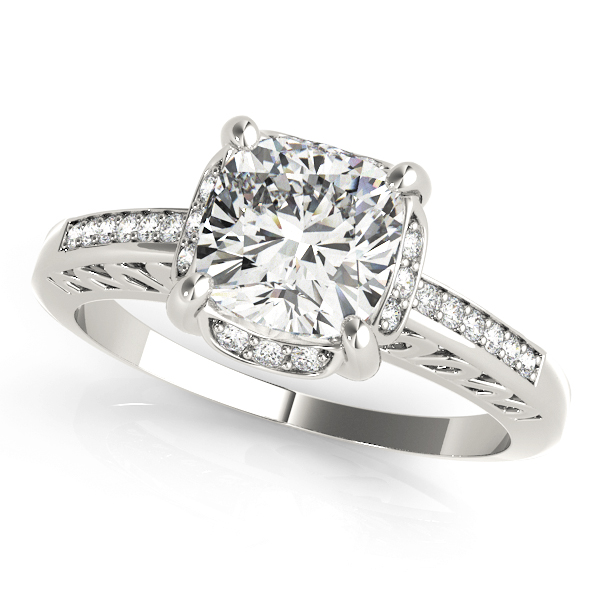 Single Row Cushion Cut Halo Engagement Ring