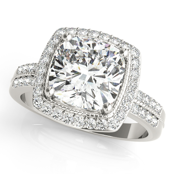 Double Row Cushion Halo Engagement Ring