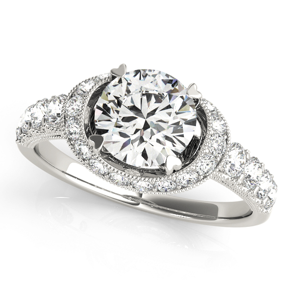 Single Row Halo Milgrain Engagement Rings