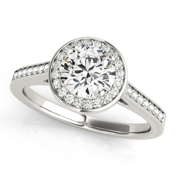 Single Row Accented Halo Bezel Set Engagement Ring