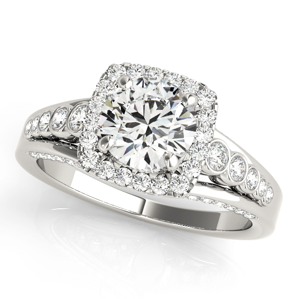 Multirow Bezel Set Round Halo Engagement Ring