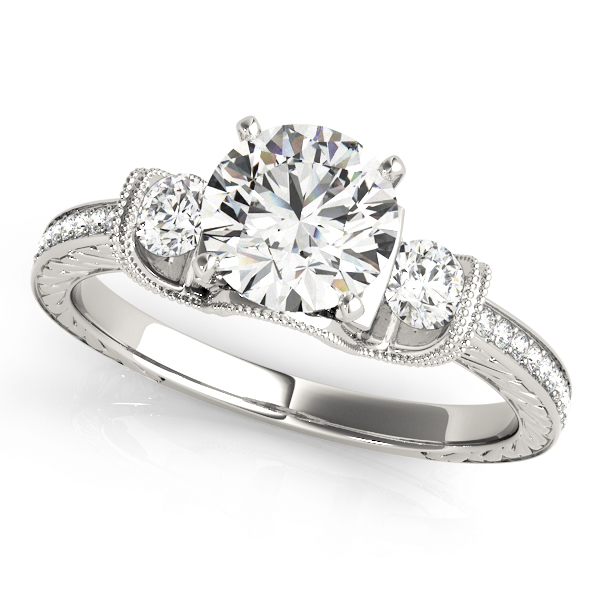 3-Stone Milgrain Round Engagement Ring