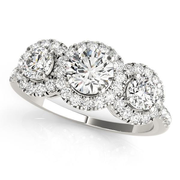 3-Stone Halo Split Prong Engagement Ring