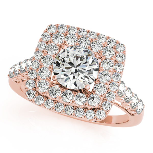 Single Row Double Halo U-Prong Engagement Rings