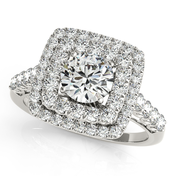 Single Row Double Halo U-Prong Engagement Rings