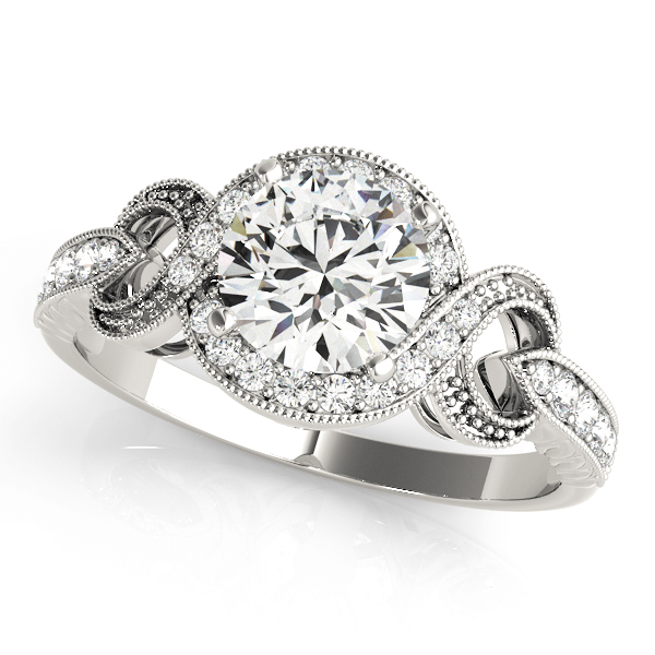Twisted Shank Round Halo Milgrain Engagement Ring