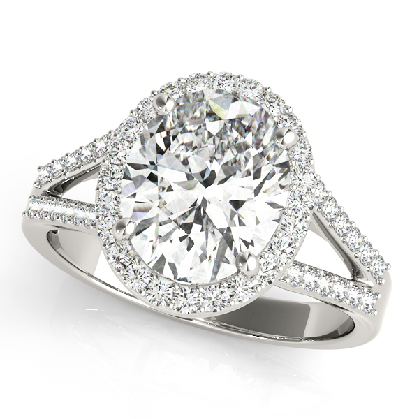 Oval Halo Split Shank Engagement Ring