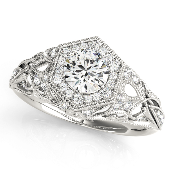 Vintage Milgrain Halo Hexagon Shaped Engagement Rings