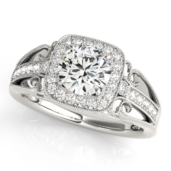 Vintage Single Row Halo Migrain Engagement Ring