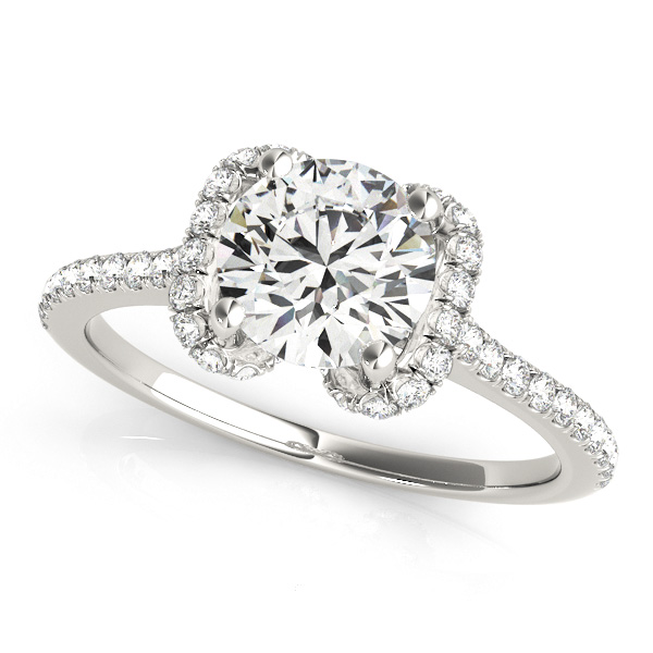 Single Row Halo Round Engagement Ring