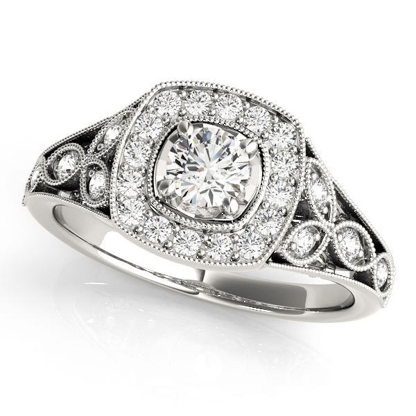 Vintage Style Halo Milgrain Engagement Ring