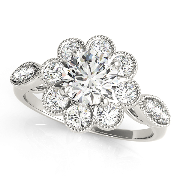 Bezel Set Round Halo Milgrain Engagement Ring
